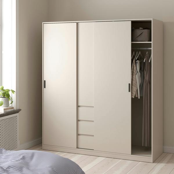 Furniture To Go Naia Wardrobe with 2 sliding Doors 1 Door 3 Drawers in Cashmere