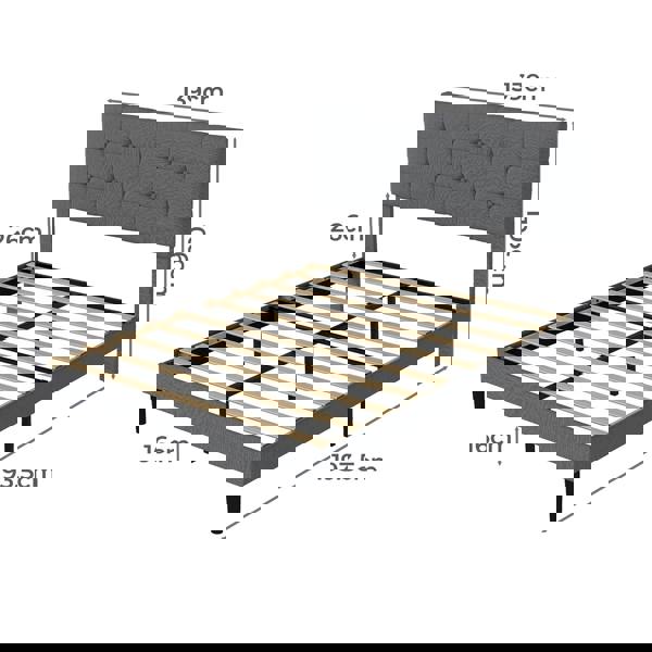 Levede Bed Frame Upholstered Linen Headboard Tufted Wooden Slat Double Size Grey