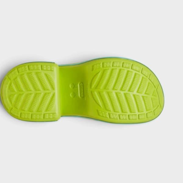 Supplied Fashion Scooby-Doo Siren platform clogs in lime punch showing the textured tread on the sole