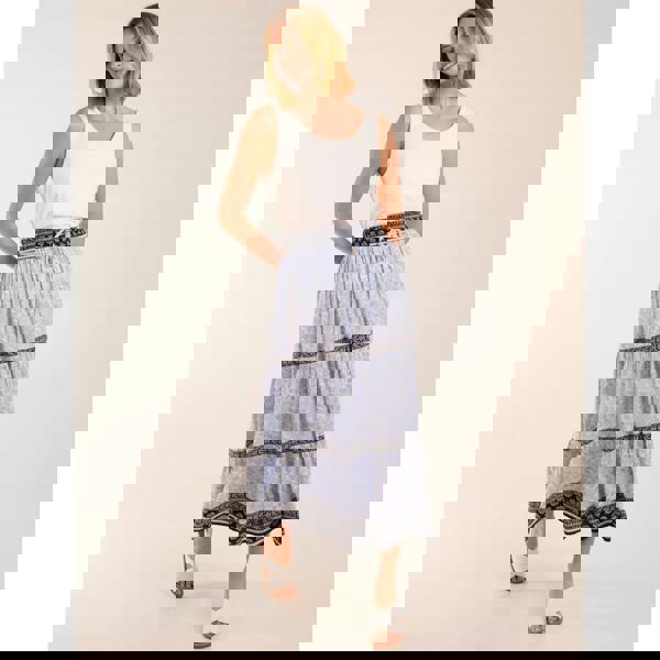 Blue Vanilla Contrast Printed Tiered Skirt