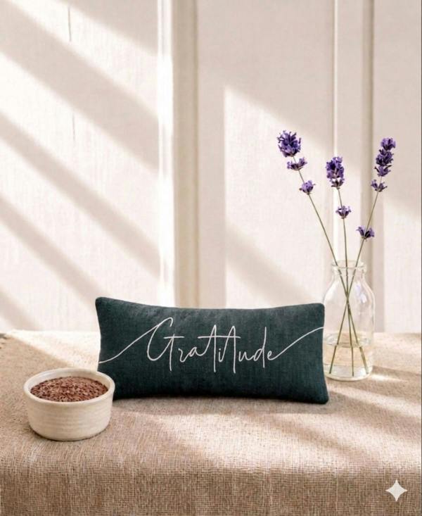 Gratitude Embroidered Linen and Lavender Eye Pillow - Green - Lavender