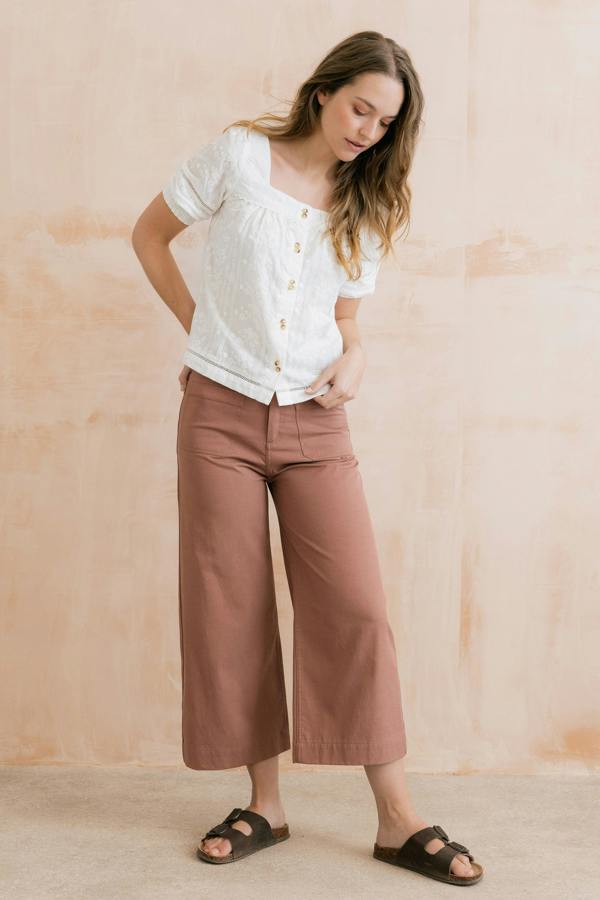 Lily & Me Amelia Cropped Wide Leg Trousers Soft Pink