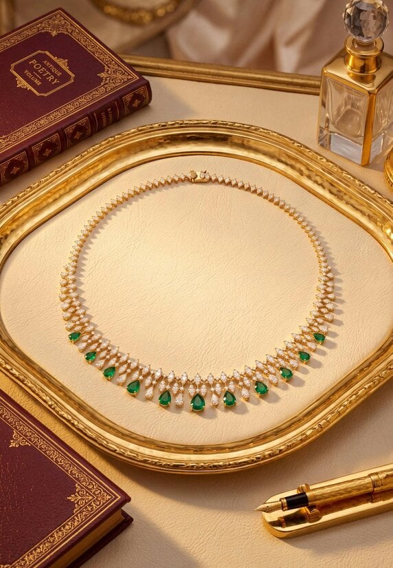 Latelita Duchess Emerald Statement Necklace Gold