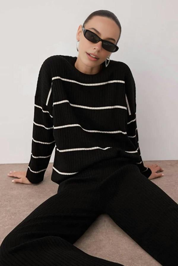 WOVCOR 2-Piece Loose Fit Basic Ribbed Knit Top & Pants Set