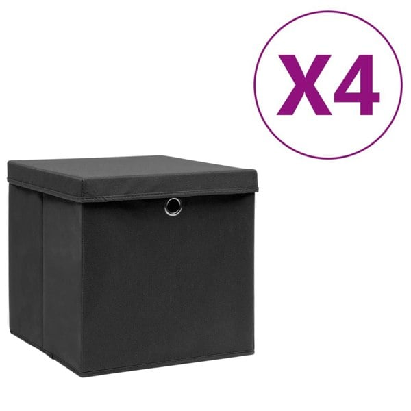 Berkfield Storage Boxes with Covers 4 pcs 28x28x28 cm Black
