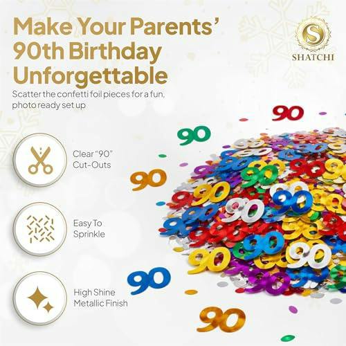 90th Birthday Multicolour Metallic Foil Confetti Table Decoration Set, Available in 1, 2 or 4 Packs image 5