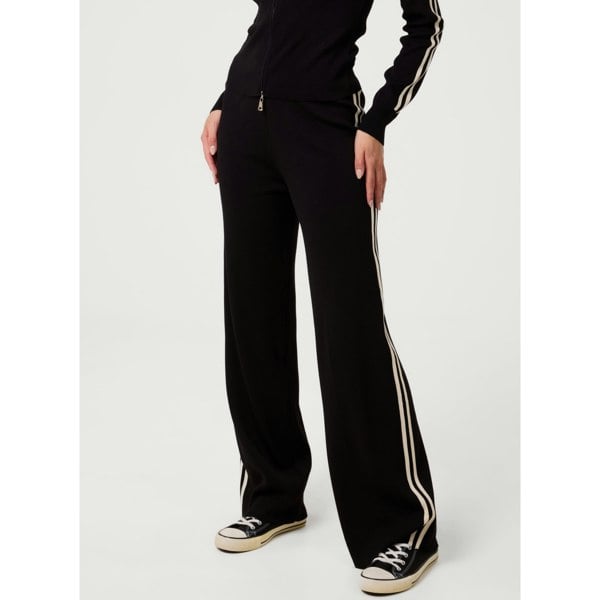 Pink Vanilla Side Stripe Wide Leg Joggers - Black