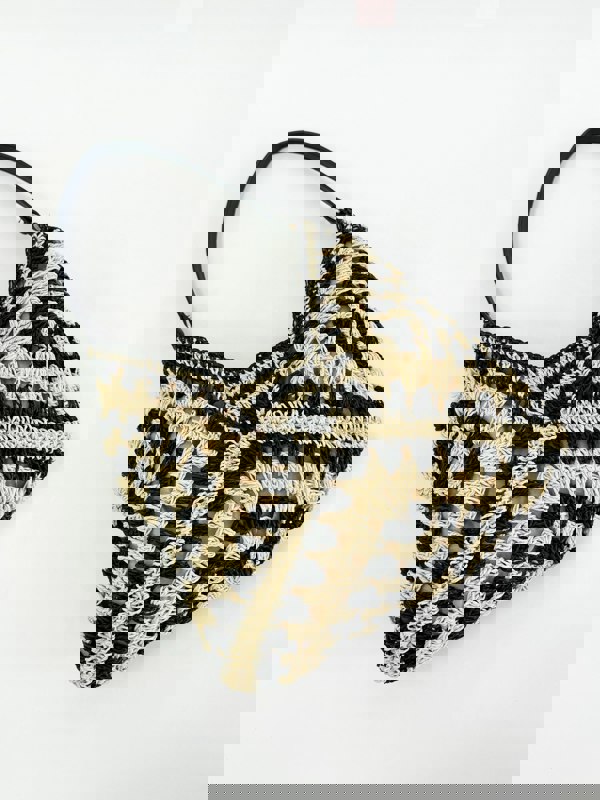 SVNX Black Woven Straw Shoulder Bag