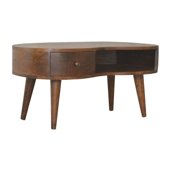 Wyld Haus Parma Chestnut Mango Wood Wave Coffee Table with Drawer and Open Shelf