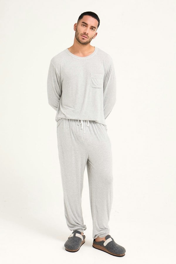 Mister You Bamboo Pyjama Set in Grey Marl - Pajamas