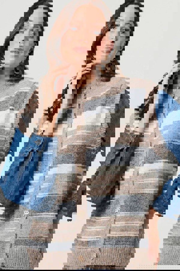 Grey | Denim Knit Contrast Texture Jacket
