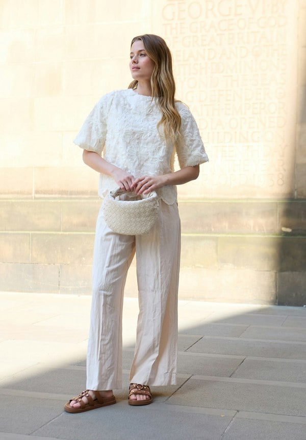 Lotus Ribbon Work Scallop Hem Top In Cream - image 5