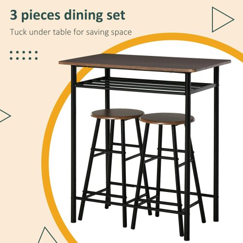 Wyld Haus Yoliba Metal And Wooden Black And Oak Breakfast Bar Table And Stool Set With Storage Shelving