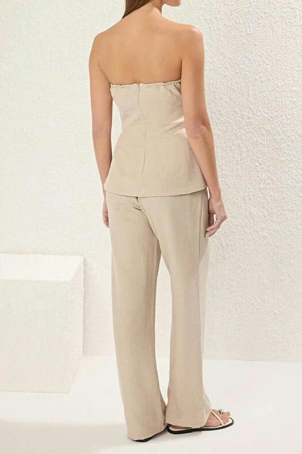 WOVCOR 2-Piece Linen-Look Strapless Blouse and Pants Set