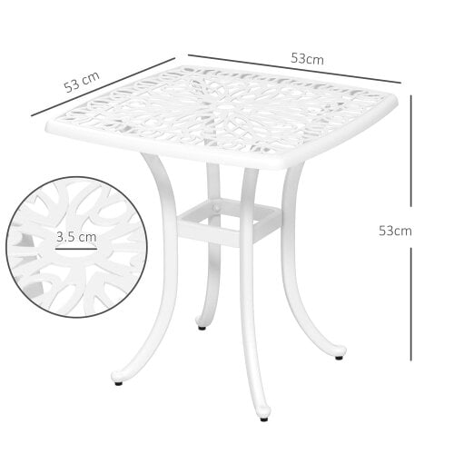 Wyld Haus Zisu Cast Aluminium White Square Outdoor Bistro Table With Umbrella Hole