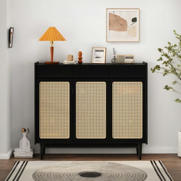 Merton Rattan Shoe Storage With Drawer, Black-Rit Concept-Rit Concept