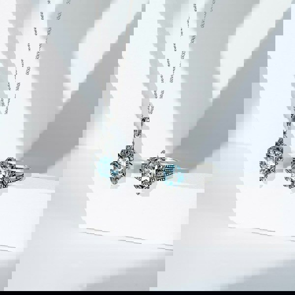 Gemondo Art Deco Style Cushion Blue Topaz & Marcasite Ring in Sterling Silver