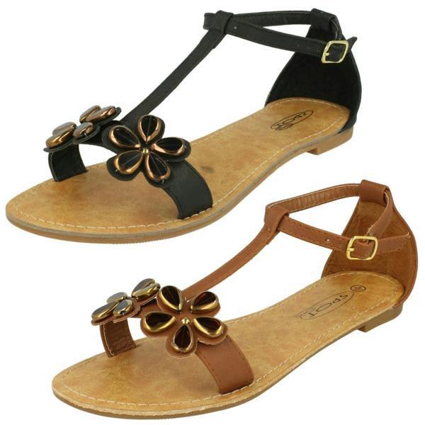 Spot On Ladies Spot On T-Bar Ankle Strap Summer Sandals