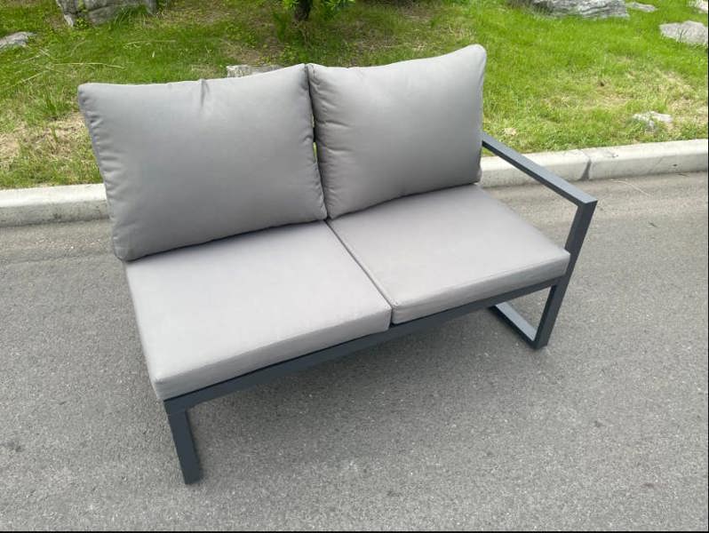Fimous Aluminium Lounge Corner Sofa Outdoor Garden Furniture Sets Gas Fire Pit Dining Table Set with 3 Footstool Dark Grey