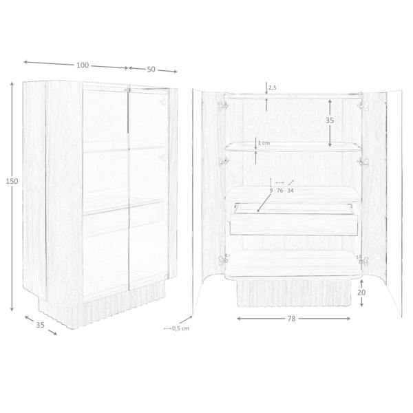 Angel Cerdá Tall Sideboard in Tempered Glass, Walnut With Interior Lighting 3273