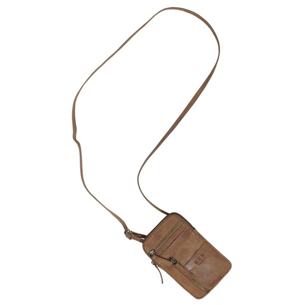 Real Hide Bags 'BROOKE' Tan Distressed Real Leather Mobile Phone Crossbody Bag
