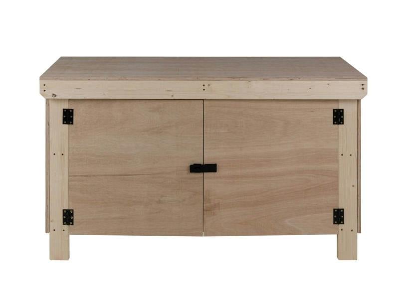 Arbor Garden Solutions Wooden Eucalyptus hardwood top workbench with lockable cupboard (V.9) with double shelf