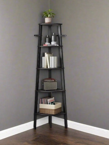 Modcraft 5-Tier Corner Shelf Unit, Industrial Ladder Shelf for Living Room, Bedroom 159 cm - Black