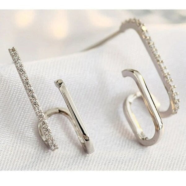 The Colourful Aura Silver U Shape Ear Wrap Zircon Crawler Cuff Irregular Hook Ear Climber Earring