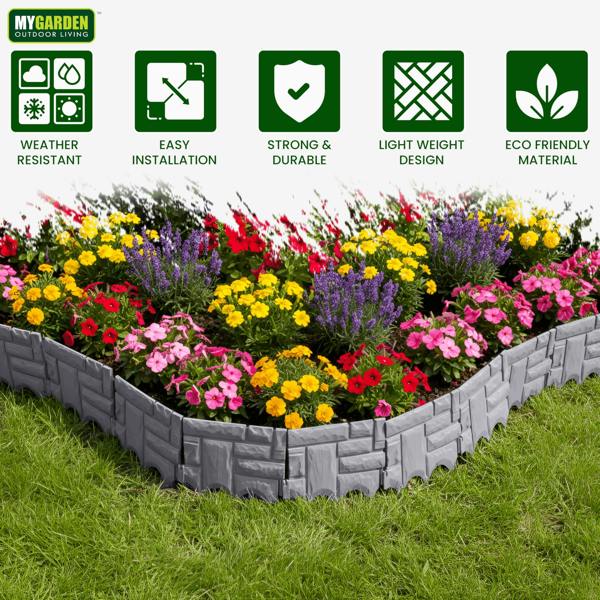 My Garden Outdoor Living My Garden Lawn Edging 12 Pack-3.12 Meter Interlocking Garden Borders & Lawn Edging-Decorative Edge Fencing for Paths & Lawns