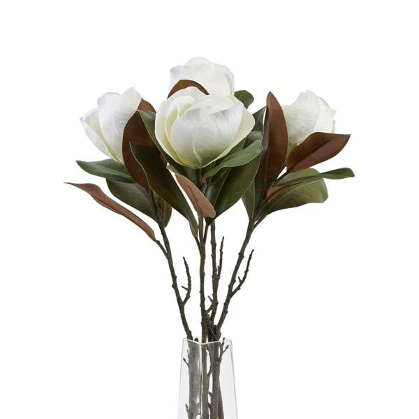 Wyld Haus Set of 3 Artificial Flowers White Magnolia Stems