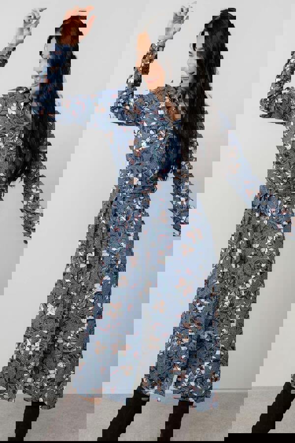 Anya Printed Midi Shirt Dress Navy | Lily and Me Clothing