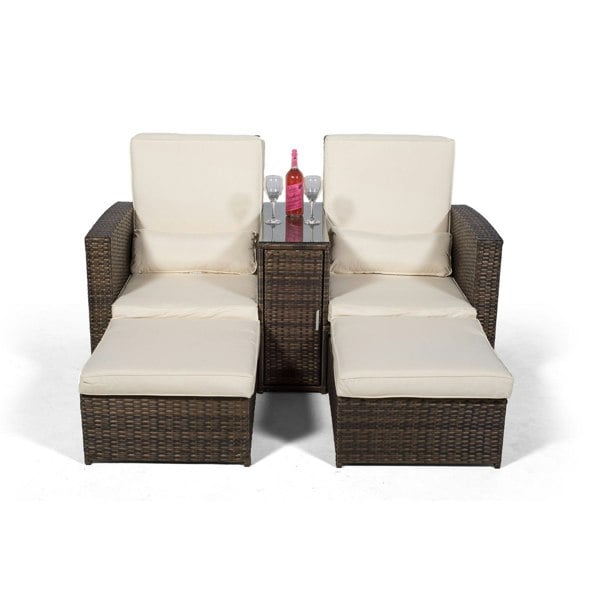 Giardino Nevada Double Reclining Rattan Sun Loungers Set