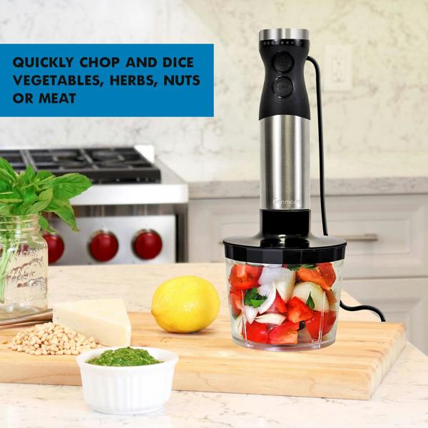 Kenmore 4-in-1 Hand Blender with Chopper Whisk Variable Speed Immersion Blender