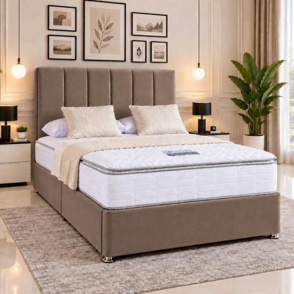 Paradise Beds Velmora Premium Upholstered Bed Frame with Tall Headboard and Mattress