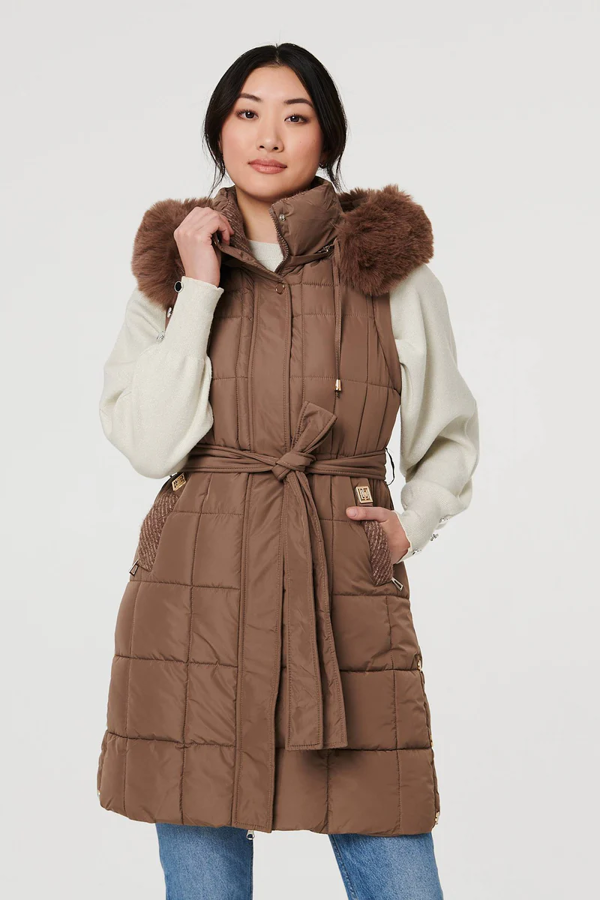 Izabel London Faux Fur Hood Textured Puffer Jacket