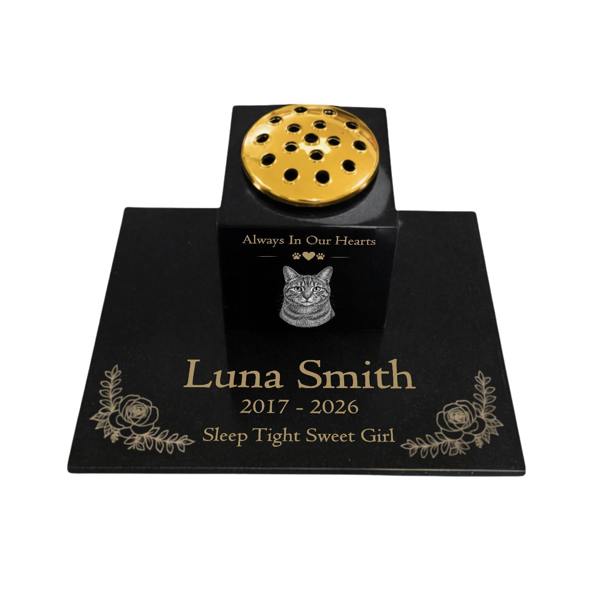 Memorials Direct Cat Memorial Granite Photo Vase & Tablet