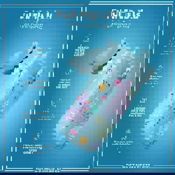 ION8 Leak Proof Kids Water Bottle, Stainless Steel, Blue Unicorns, 400ml (13oz)