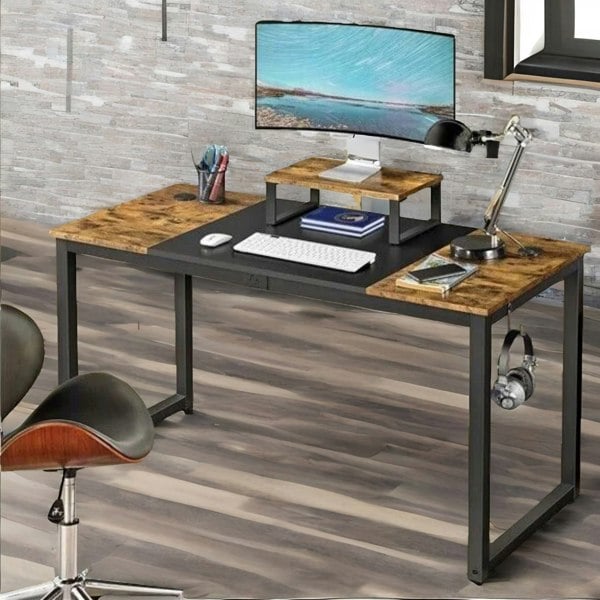 Rafaelo Mobilia Industrial Writing Desk With Moveable Monitor Mount