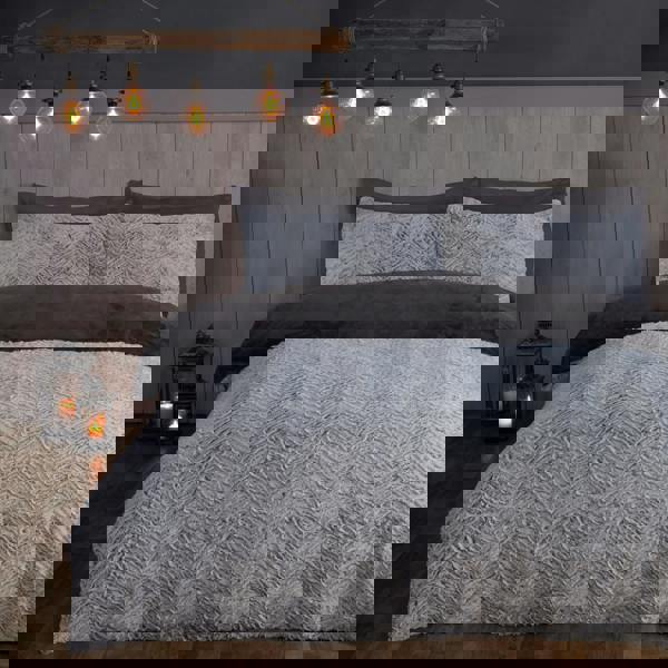 Smart Living Textured Two Tone Faux Fur Duvet Cover With Pillowcases - Grey