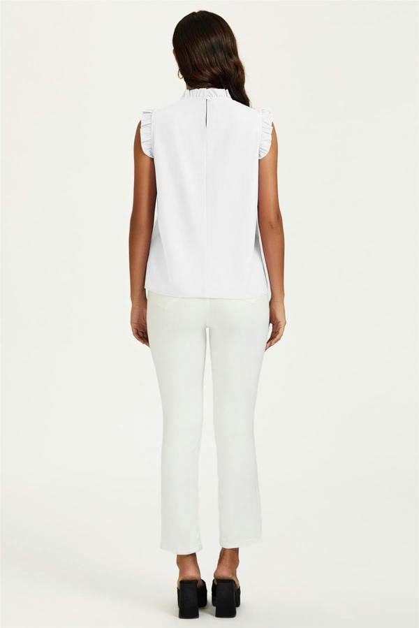 FS Collection Frill Trim Sleeve Frill Neck Blouse Top In White