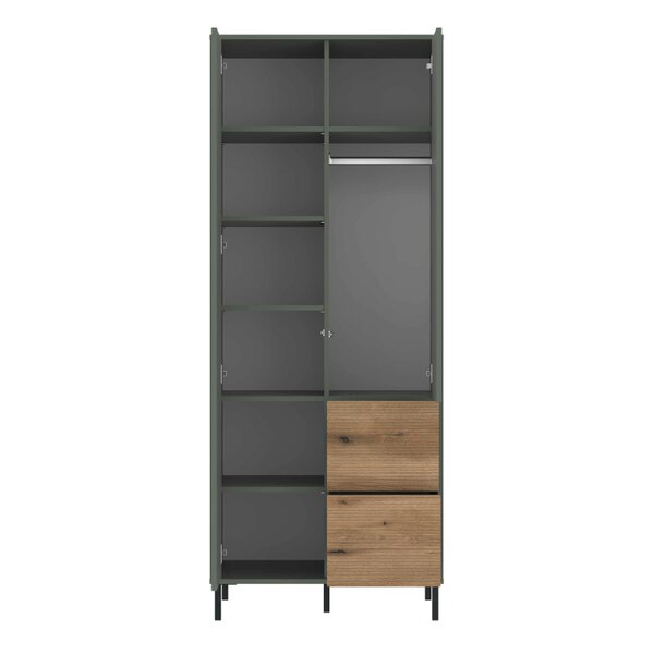 Wyld Haus Malmo Olive Green and Natural Oak Wood Wardrobe 2 Door 2 Drawer