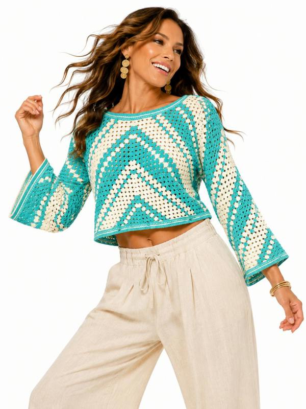 Claudio Lugli Geometric Stripe Acrylic Knit Women's Jumper