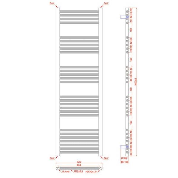 MYHOMEWARE 500 x 1600 mm Shiny Gold Electric Bathroom Towel Rail Radiator Heater With AF Thermostatic Electric Element Pre-Filled