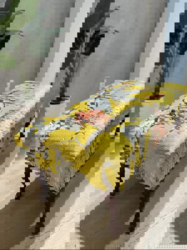 Wooden leg floral footrest pouffe ottoman seat - ISTOOLS