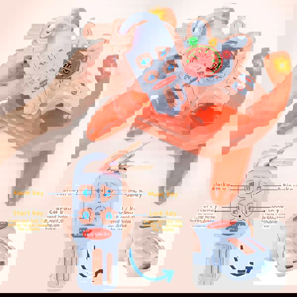 deAO Toys Interactive Pink Car Steering Wheel Toy – Lights, Music & Simulated Driving. Fun & Educational Gift for Toddlers and Kids