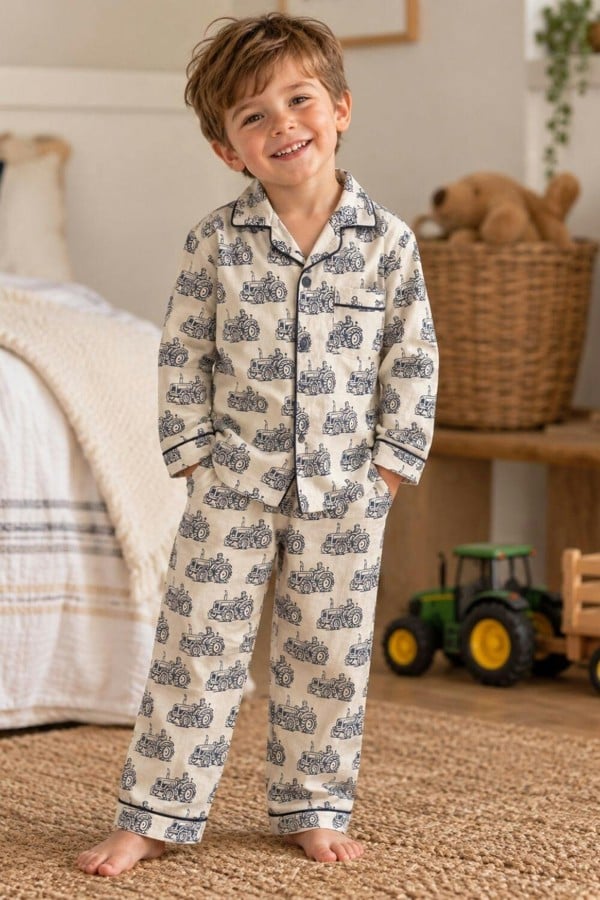 Soul Of Sita Kids Woodblock Print Tractor Pyjamas