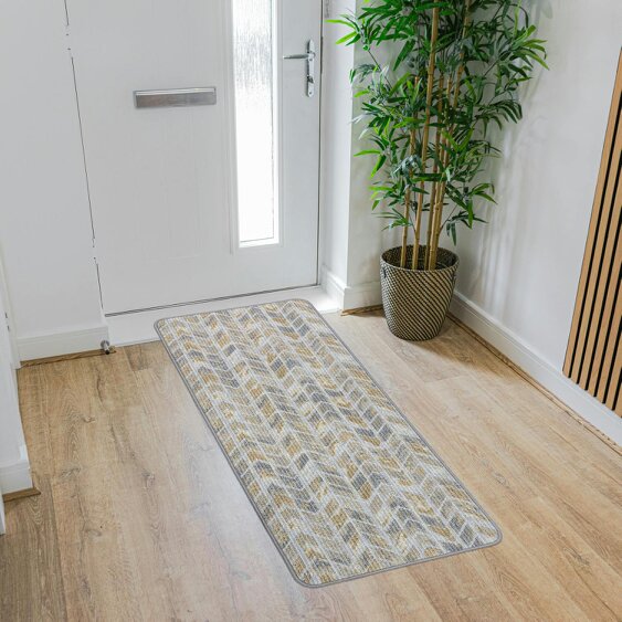 JVL Fiora Machine Washable Indoor Runner and Mat Set - Quartz Chevron