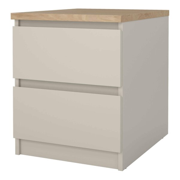 Wyld Haus Budapest Cream and Natural Oak Effect Wood Bedside Table 2 Drawers