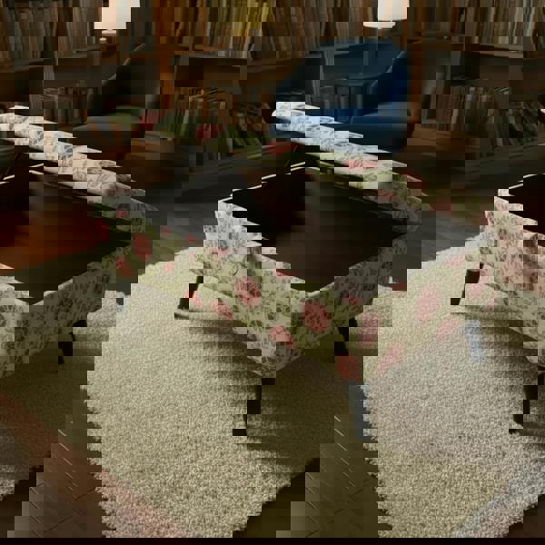 Square storage ottoman with iLiv Patola Fabric Carmine patterned upholstery