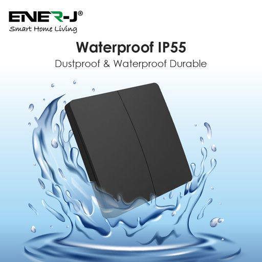 ENER-J 2 Gang Wireless Kinetic Switch, (Black Finish) + 2 x  500W RF Receiver